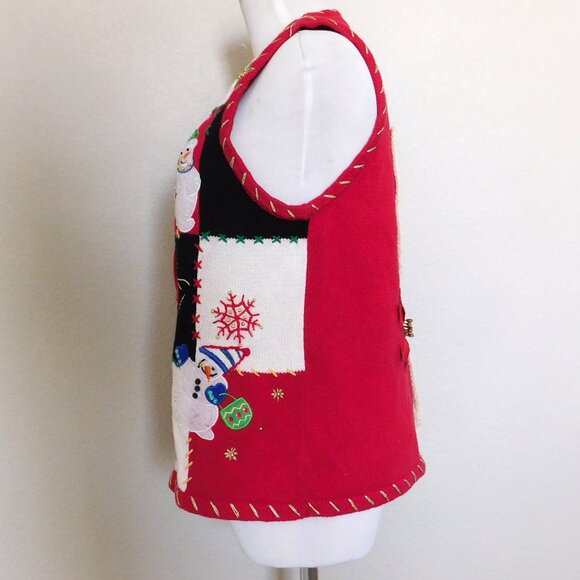 Vintage Ugly Christmas Sweater Zipper  Vest Size M  White Stag Snowman - Picture 8 of 11